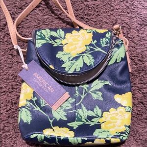 American Fashion Navy and Yellow Floral Crossbody Bag
